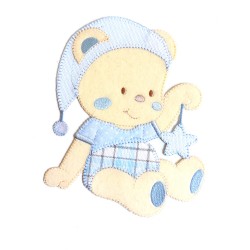 Iron-on Patch - Teddy Bear with Star -  Light Blue